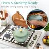 imageBest Choice Products 75 Quart Enamel CastIron Round Dutch Oven Family Style HeavyDuty PreSeasoned Cookware for Home Kitchen Dining Room Oven Safe wLid Dual Handles  Cornflower BlueSage Green