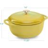 imageBest Choice Products 75 Quart Enamel CastIron Round Dutch Oven Family Style HeavyDuty PreSeasoned Cookware for Home Kitchen Dining Room Oven Safe wLid Dual Handles  Cornflower BlueLemon Meringue