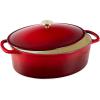 imageBest Choice Products 75 Quart Enamel CastIron Round Dutch Oven Family Style HeavyDuty PreSeasoned Cookware for Home Kitchen Dining Room Oven Safe wLid Dual Handles  Cornflower BlueRed