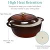 imageBest Choice Products 75 Quart Enamel CastIron Round Dutch Oven Family Style HeavyDuty PreSeasoned Cookware for Home Kitchen Dining Room Oven Safe wLid Dual Handles  Cornflower BlueChocolate Ganache