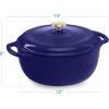 imageBest Choice Products 75 Quart Enamel CastIron Round Dutch Oven Family Style HeavyDuty PreSeasoned Cookware for Home Kitchen Dining Room Oven Safe wLid Dual Handles  Cornflower BlueSapphire Blue