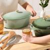 imageBest Choice Products 75 Quart Enamel CastIron Round Dutch Oven Family Style HeavyDuty PreSeasoned Cookware for Home Kitchen Dining Room Oven Safe wLid Dual Handles  Cornflower BlueSage Green