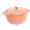imageBest Choice Products 75 Quart Enamel CastIron Round Dutch Oven Family Style HeavyDuty PreSeasoned Cookware for Home Kitchen Dining Room Oven Safe wLid Dual Handles  Cornflower BluePeach Sorbet