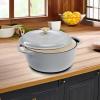 imageBest Choice Products 75 Quart Enamel CastIron Round Dutch Oven Family Style HeavyDuty PreSeasoned Cookware for Home Kitchen Dining Room Oven Safe wLid Dual Handles  Cornflower BlueFrench Gray