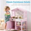 imageBest Choice Products Farmhouse Play Kitchen Toy Wooden Pretend Set for Kids wChalkboard Marble Backdrop Windows Storage Shelves 5 Accessories Included  WhiteSage
