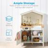 imageBest Choice Products Farmhouse Play Kitchen Toy Wooden Pretend Set for Kids wChalkboard Marble Backdrop Windows Storage Shelves 5 Accessories Included  WhiteCream