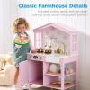 imageBest Choice Products Farmhouse Play Kitchen Toy Wooden Pretend Set for Kids wChalkboard Marble Backdrop Windows Storage Shelves 5 Accessories Included  WhiteRose