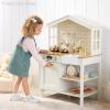 imageBest Choice Products Farmhouse Play Kitchen Toy Wooden Pretend Set for Kids wChalkboard Marble Backdrop Windows Storage Shelves 5 Accessories Included  WhiteSage