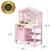 imageBest Choice Products Farmhouse Play Kitchen Toy Wooden Pretend Set for Kids wChalkboard Marble Backdrop Windows Storage Shelves 5 Accessories Included  WhiteRose