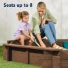 imageBest Choice Products Kids Large Octagonal Wooden Outdoor Sandbox with Cover w 4 Reinforced Benches 8 Seats XL Sandpit Bottom Liner  BrownWalnut