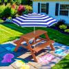 imageBest Choice Products Kids Wooden Picnic Table Outdoor Activity ampamp Dining Table wAdjustable Collapsible Umbrella Builtin Seats  Golden BrownNavyGolden BrownNavy