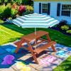 imageBest Choice Products Kids Wooden Picnic Table Outdoor Activity ampamp Dining Table wAdjustable Collapsible Umbrella Builtin Seats  Golden BrownNavyGolden BrownAqua