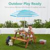 imageBest Choice Products Kids Wooden Picnic Table Outdoor Activity ampamp Dining Table wAdjustable Collapsible Umbrella Builtin Seats  Golden BrownNavyGolden BrownAqua
