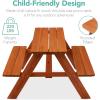 imageBest Choice Products Kids Wooden Picnic Table Outdoor Activity ampamp Dining Table wAdjustable Collapsible Umbrella Builtin Seats  Golden BrownNavyGolden BrownAqua
