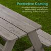 imageBest Choice Products Kids Wooden Picnic Table Outdoor Activity ampamp Dining Table wAdjustable Collapsible Umbrella Builtin Seats  Golden BrownNavyGrayNavy