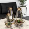 imageBest Choice Products Metal Indoor Outdoor Modern Decorative Faceted Hurricane Candle Holder Centerpiece Lanterns for Parties Events Weddings wClear Glass Mirrored Base Set of 3 BrassBurnished Brass