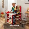 imageBest Choice Products Pretend Play Grocery Store Wooden Supermarket Toy Set for Kids wPlay Food Chalkboard Cash Register Working Conveyor  RedNatural