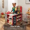 imageBest Choice Products Pretend Play Grocery Store Wooden Supermarket Toy Set for Kids wPlay Food Chalkboard Cash Register Working Conveyor  RedRed