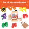 imageBest Choice Products Pretend Play Grocery Store Wooden Supermarket Toy Set for Kids wPlay Food Chalkboard Cash Register Working Conveyor  RedRed