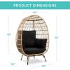 imageBest Choice Products Wicker Egg Chair Oversized Indoor Outdoor Lounger for Patio Backyard Living Room w 4 Cushions Steel Frame 440lb Capacity  IvoryBlack