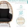 imageBest Choice Products Wicker Egg Chair Oversized Indoor Outdoor Lounger for Patio Backyard Living Room w 4 Cushions Steel Frame 440lb Capacity  IvoryBlack