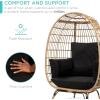 imageBest Choice Products Wicker Egg Chair Oversized Indoor Outdoor Lounger for Patio Backyard Living Room w 4 Cushions Steel Frame 440lb Capacity  IvoryBlack