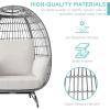 imageBest Choice Products Wicker Egg Chair Oversized Indoor Outdoor Lounger for Patio Backyard Living Room w 4 Cushions Steel Frame 440lb Capacity  IvoryGrayWhite Sand