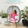 imageBest Choice Products Wicker Egg Chair Oversized Indoor Outdoor Lounger for Patio Backyard Living Room w 4 Cushions Steel Frame 440lb Capacity  IvoryGrayWhite Sand