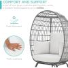 imageBest Choice Products Wicker Egg Chair Oversized Indoor Outdoor Lounger for Patio Backyard Living Room w 4 Cushions Steel Frame 440lb Capacity  IvoryGrayWhite Sand