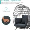 imageBest Choice Products Wicker Egg Chair Oversized Indoor Outdoor Lounger for Patio Backyard Living Room w 4 Cushions Steel Frame 440lb Capacity  IvoryGrayCharcoal