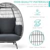 imageBest Choice Products Wicker Egg Chair Oversized Indoor Outdoor Lounger for Patio Backyard Living Room w 4 Cushions Steel Frame 440lb Capacity  IvoryGrayCharcoal