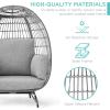 imageBest Choice Products Wicker Egg Chair Oversized Indoor Outdoor Lounger for Patio Backyard Living Room w 4 Cushions Steel Frame 440lb Capacity  IvoryGrayHeather Gray
