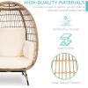 imageBest Choice Products Wicker Egg Chair Oversized Indoor Outdoor Lounger for Patio Backyard Living Room w 4 Cushions Steel Frame 440lb Capacity  IvoryIvory
