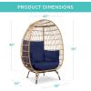 imageBest Choice Products Wicker Egg Chair Oversized Indoor Outdoor Lounger for Patio Backyard Living Room w 4 Cushions Steel Frame 440lb Capacity  IvoryNavy