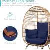 imageBest Choice Products Wicker Egg Chair Oversized Indoor Outdoor Lounger for Patio Backyard Living Room w 4 Cushions Steel Frame 440lb Capacity  IvoryNavy