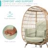 imageBest Choice Products Wicker Egg Chair Oversized Indoor Outdoor Lounger for Patio Backyard Living Room w 4 Cushions Steel Frame 440lb Capacity  IvorySage