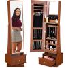 imageBest Choice Products 360 Swivel Mirrored Jewelry Cabinet Standing Armoire Makeup Storage Organizer wLEDlit Mirror 3 Shelves  WhiteWalnut