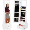 imageBest Choice Products 360 Swivel Mirrored Jewelry Cabinet Standing Armoire Makeup Storage Organizer wLEDlit Mirror 3 Shelves  WhiteWhite