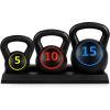 imageBest Choice Products 3Piece Kettlebell Set with Storage Rack HDPE Coated Exercise Fitness Concrete Weights for Home Gym Strength Training HIIT Workout 5lb 10lb 15lb