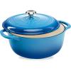 imageBest Choice Products 75 Quart Enamel CastIron Round Dutch Oven Family Style HeavyDuty PreSeasoned Cookware for Home Kitchen Dining Room Oven Safe wLid Dual Handles  Cornflower BlueBlue