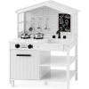 imageBest Choice Products Farmhouse Play Kitchen Toy Wooden Pretend Set for Kids wChalkboard Marble Backdrop Windows Storage Shelves 5 Accessories Included  WhiteWhite