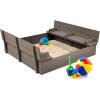 imageBest Choice Products Kids Outdoor Wooden Sandbox Large Cedar Wood with Foldable Bench Seats and Sand Protection Bottom Liner Included  BrownGray