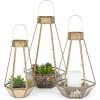imageBest Choice Products Metal Indoor Outdoor Modern Decorative Faceted Hurricane Candle Holder Centerpiece Lanterns for Parties Events Weddings wClear Glass Mirrored Base Set of 3 BrassBurnished Brass