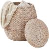 imageBest Choice Products Vintage Multipurpose Hyacinth Storage Basket Plant Dcor Handwoven Organizer Tote for Bedroom Living Room Bathroom wLid  NaturalTransparent White