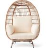 imageBest Choice Products Wicker Egg Chair Oversized Indoor Outdoor Lounger for Patio Backyard Living Room w 4 Cushions Steel Frame 440lb Capacity  IvoryIvory