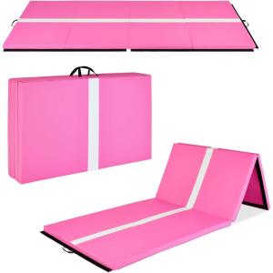 imageBest Choice Products 10ftx4ftx2in Folding Gym Mat 4Panel Exercise Gymnastics Aerobics Workout Fitness Floor Mats wCarrying HandlesPink Stripe