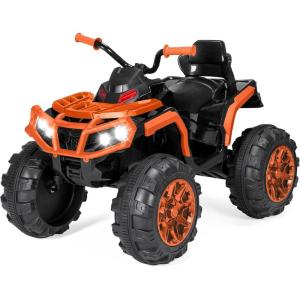 imageBest Choice Products 12V Kids RideOn Electric ATV 4Wheeler Quad Car Toy wBluetooth Audio 37mph Max Speed Treaded Tires LED Headlights Radio  BlackBlackOrange