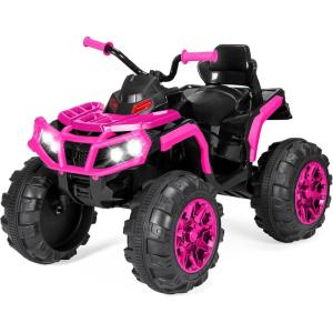 imageBest Choice Products 12V Kids RideOn Electric ATV 4Wheeler Quad Car Toy wBluetooth Audio 37mph Max Speed Treaded Tires LED Headlights Radio  BlackHot Pink