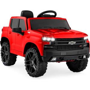 imageBest Choice Products 12V Licensed Chevrolet Silverado Ride On Truck Electric Car Toy wParent Remote Control Truck Bed Storage Bluetooth Speaker LED Lights 25 MPH Max Speed  PinkRed
