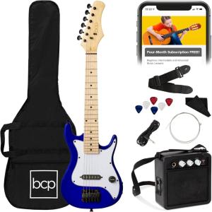imageBest Choice Products 30in Beginners Electric Guitar Beginner Starter Kit w 5W Amplifier Strap Gig Bag Strings Picks  BlackMetallic Blue